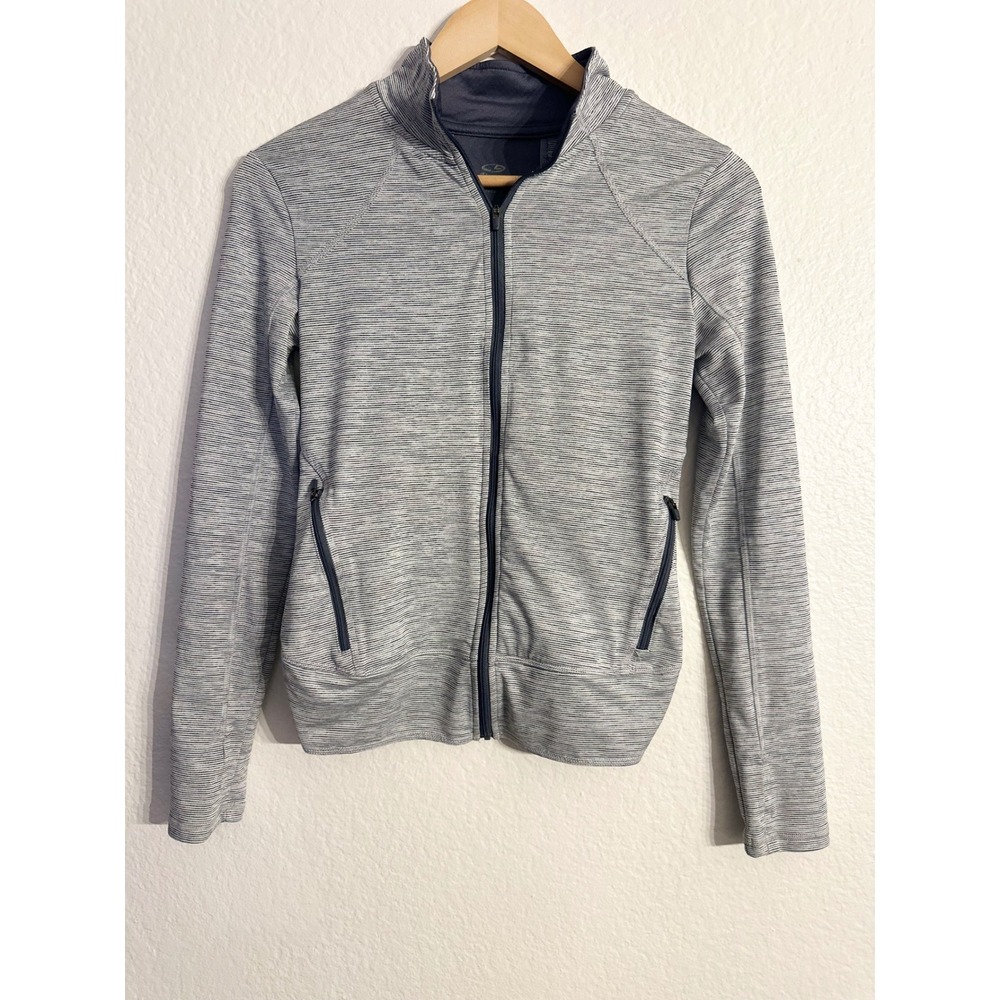 Champion C9 Duo Dry Womens XS Full Zip Striped Athletic Jacket Grey Thumbholes - Picture 2 of 14